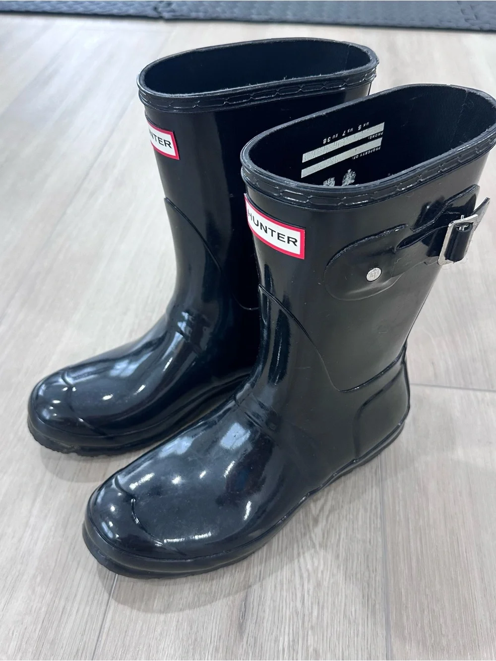 HUNTER original short gloss rain boots black womens size 7